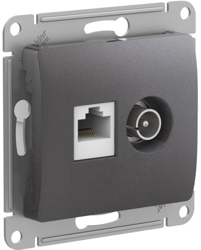 Розетка RJ45+TV Оконечная без рамки Systeme Electric Glossa 2-м. графит картинка